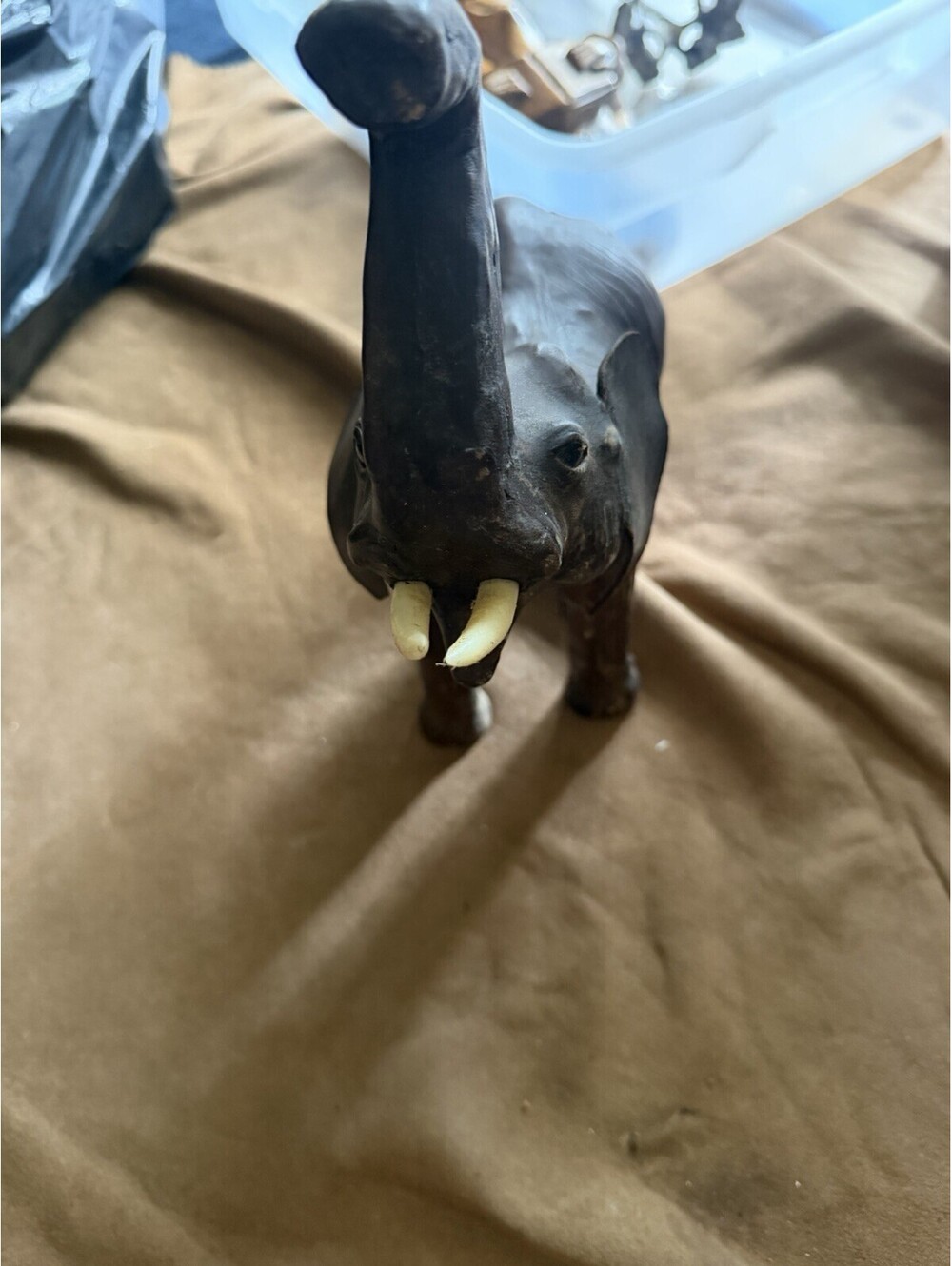 Elephant Figurine  Leather Wrapped Handmade Sculpture, Used